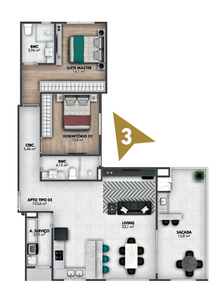 Planta Apartamento 3 do Gold Coast