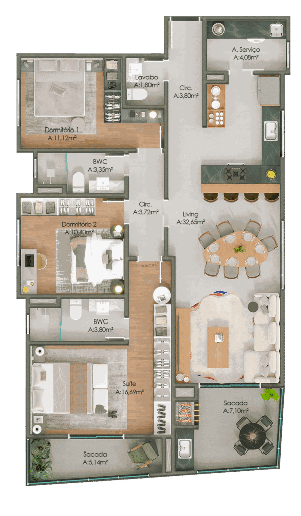 Planta Apartamento 1 do Sunshine Coast